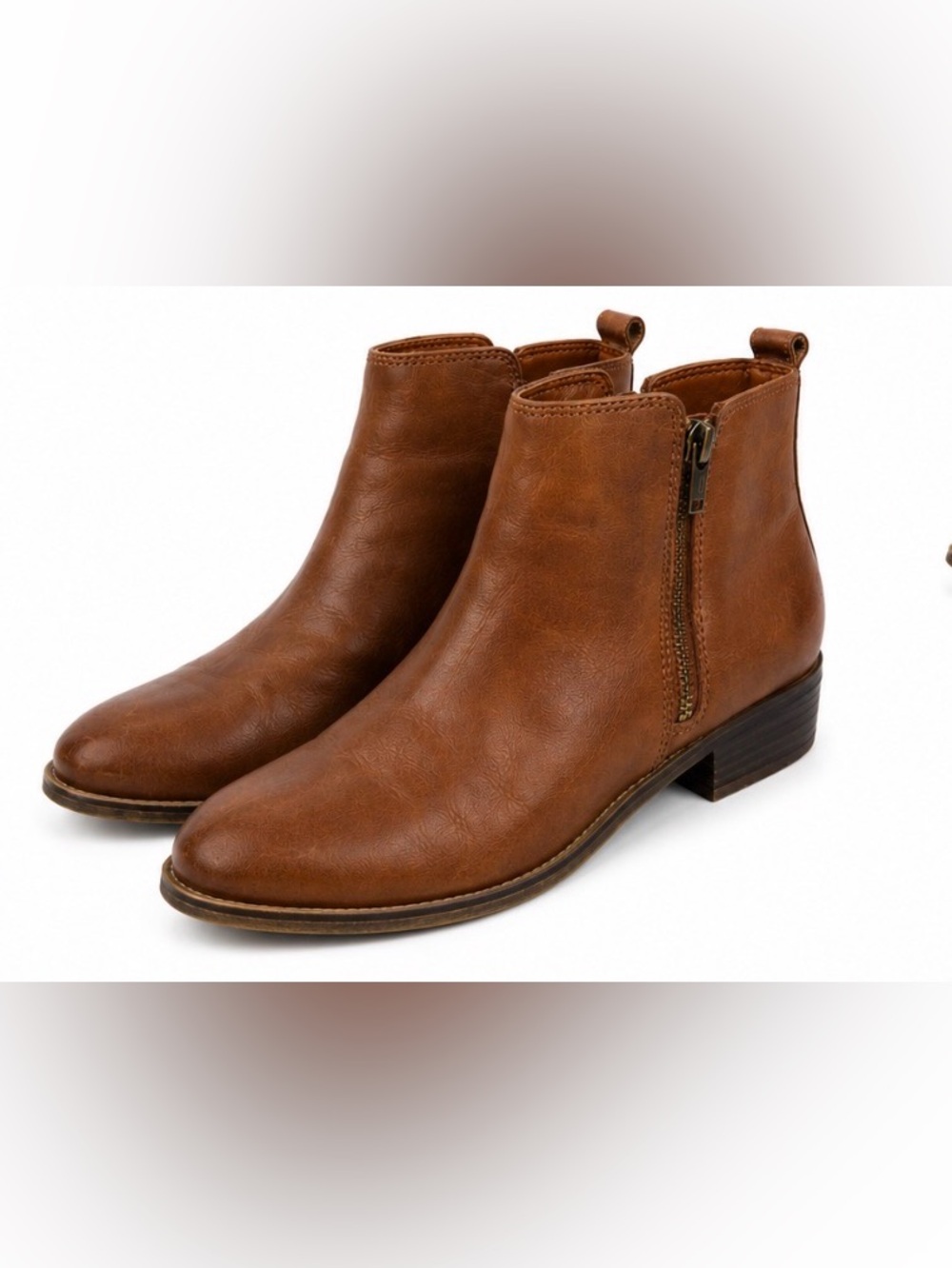 Lucky Brand Rishie Leather Ankle Booties Cognac Brown Side Zip Women’s 8.5